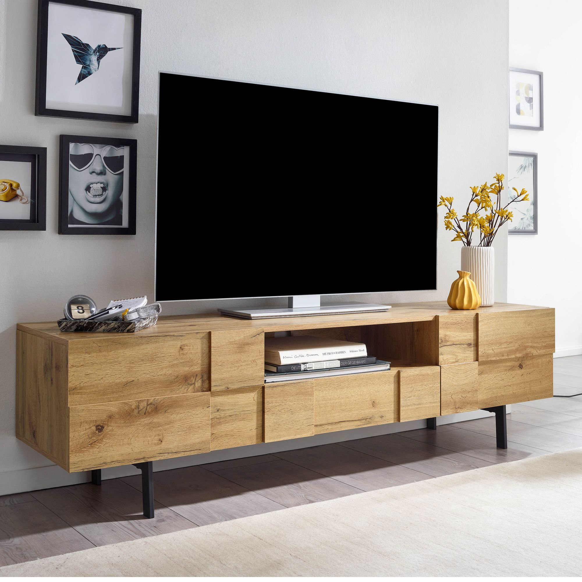 Wohnling Lowboard Holz Eiche-Dekor 160X46X43 Cm Tv-Kommode Mit for Wohnzimmer Tv Schrank